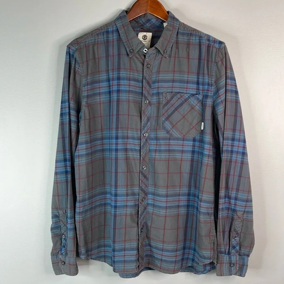 ELEMENT Mens Blue Plaid Brushed Cotton Button Down Shirt Gorpcore Long Sleeves M - Picture 12 of 12